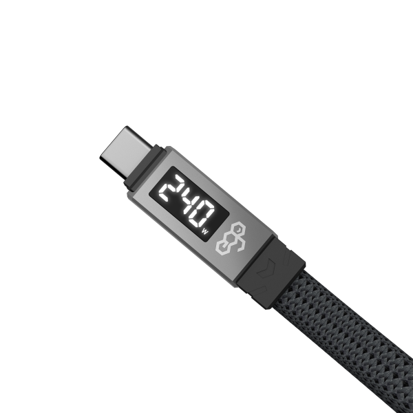 EGO WIRY MAG 240W PD USB3.2 GEN3X2 REAL TIME DISPLAY TYPE-C TO C CABLE 2M GREY