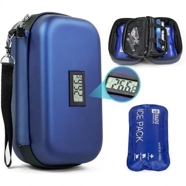 Cool Bag Insulin Cooler Bag, Travel Insulated Cooler Bag, Cooler Ice Pack, Thermal Insulation Temperature Display Travel Bag for Diabetic Accessories, for Care Product, Portable and Reusable