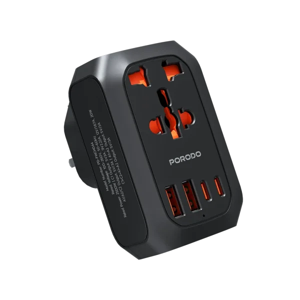 Porodo Universal AC Adapter Multi-Device Charging UK Plug - Black