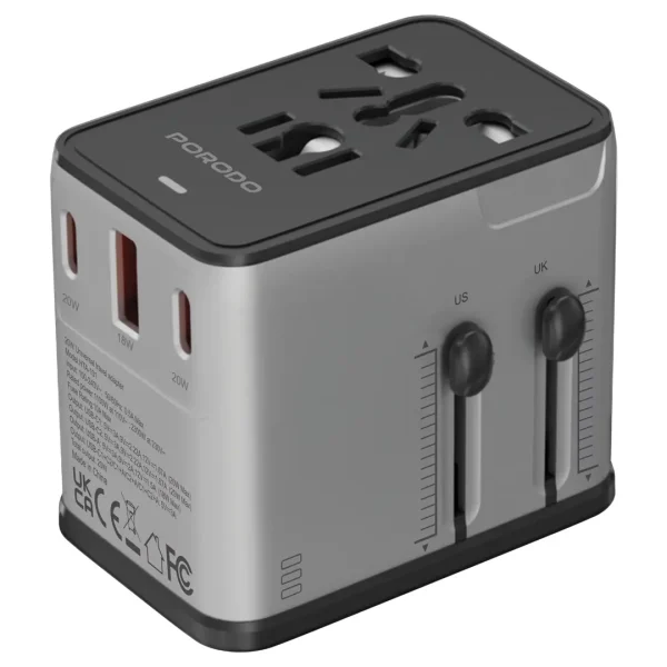 Porodo Mega Volt Universal Travel Adapter - Silver/Black