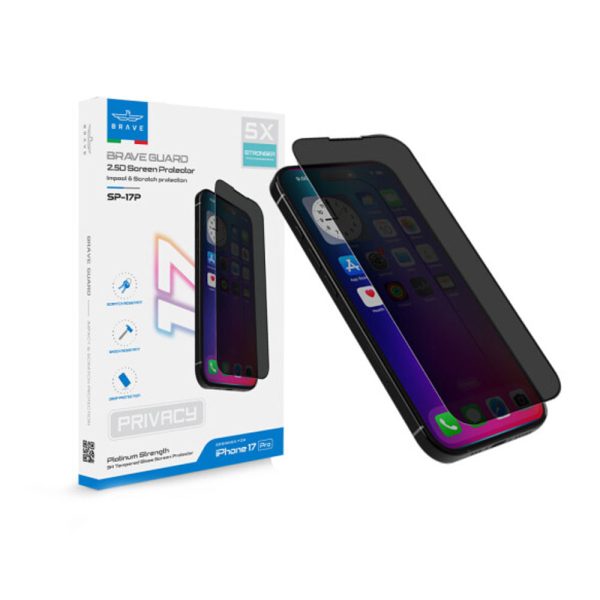 Brave iPhone 17 Pro Privacy Tempered Glass Screen Protector - 9H Hardness, Full Coverage Privacy