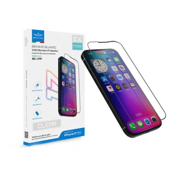 Brave iPhone 17 Pro HD Tempered Glass Screen Protector - 9H Hardness, Full Coverage - Clear