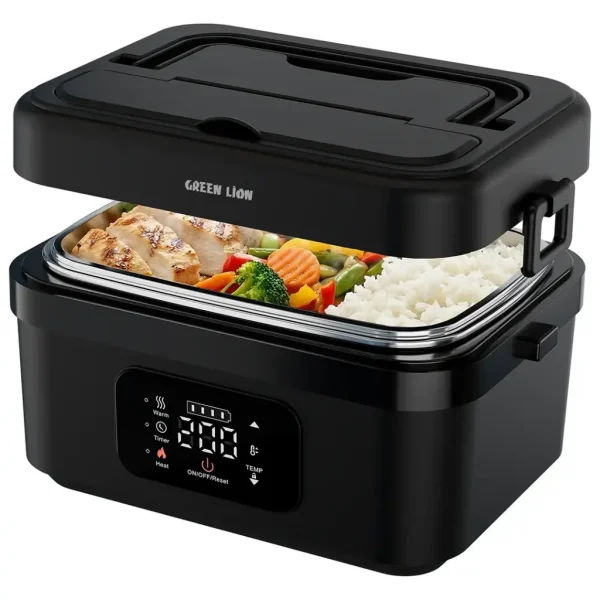 Green Lion Portable Lunch Box with Built-In Battery & Electric Heating - Black
